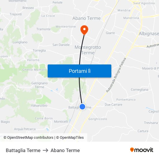 Battaglia Terme to Abano Terme map