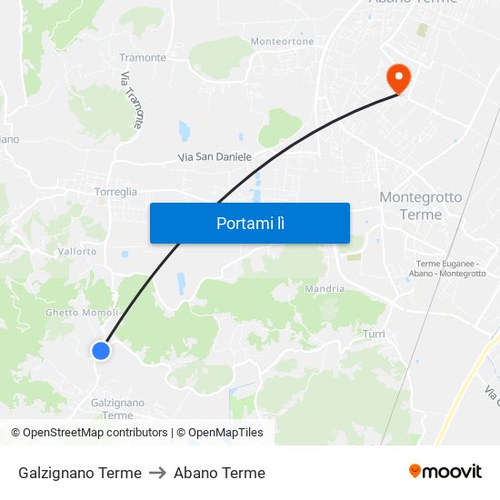 Galzignano Terme to Abano Terme map