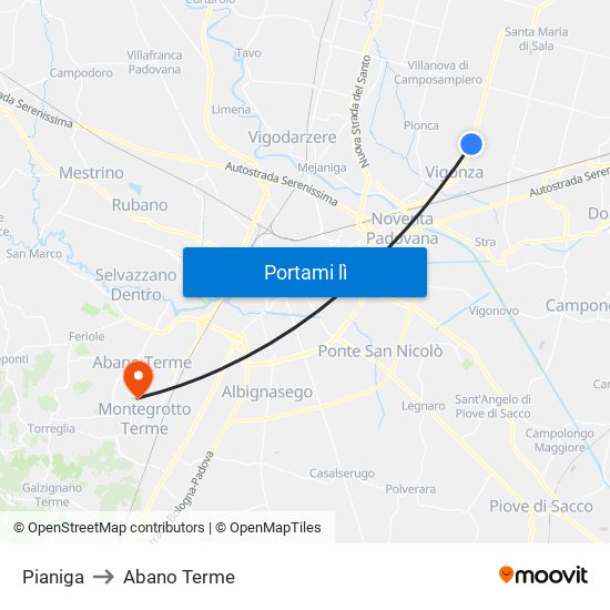 Pianiga to Abano Terme map