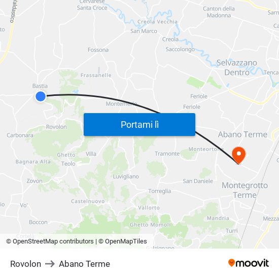 Rovolon to Abano Terme map