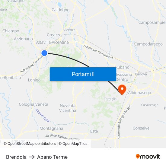 Brendola to Abano Terme map