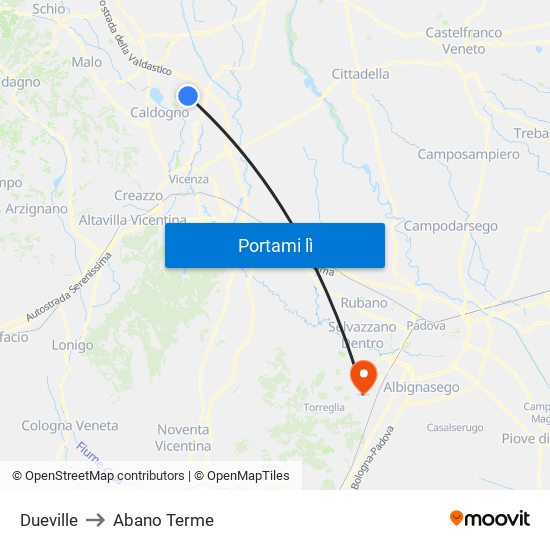 Dueville to Abano Terme map