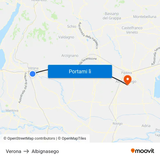 Verona to Albignasego map