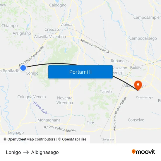 Lonigo to Albignasego map