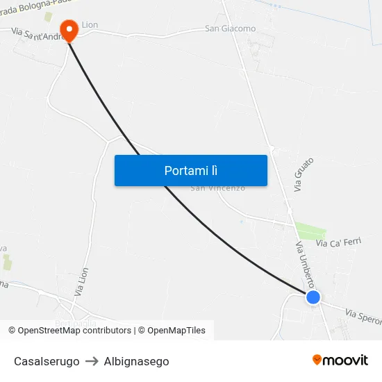 Casalserugo to Albignasego map