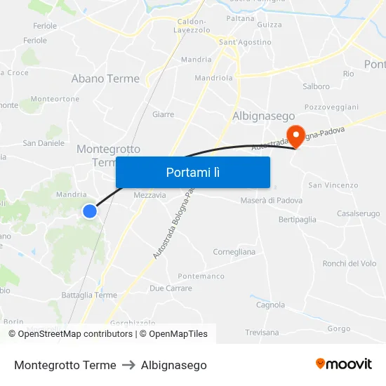 Montegrotto Terme to Albignasego map