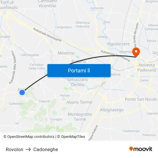 Rovolon to Cadoneghe map