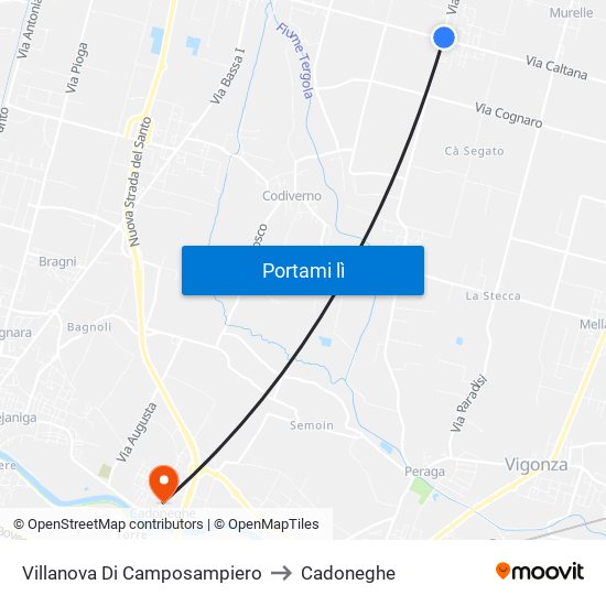 Villanova Di Camposampiero to Cadoneghe map