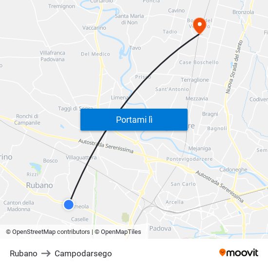 Rubano to Campodarsego map