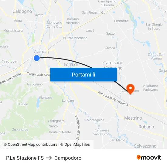 P.Le Stazione FS to Campodoro map