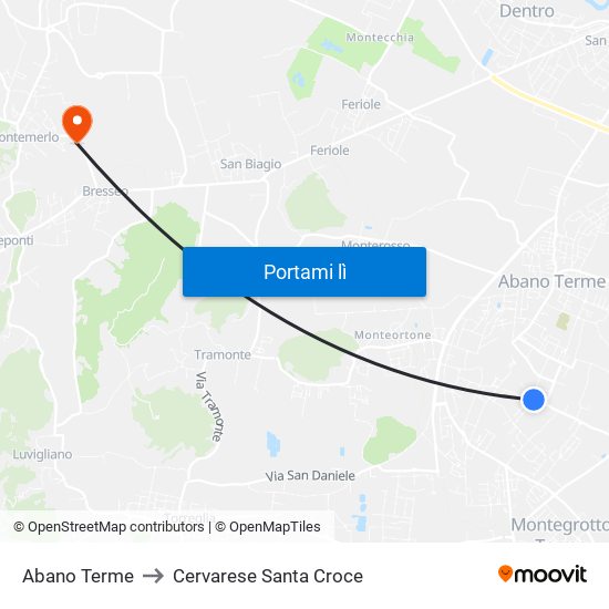 Abano Terme to Cervarese Santa Croce map