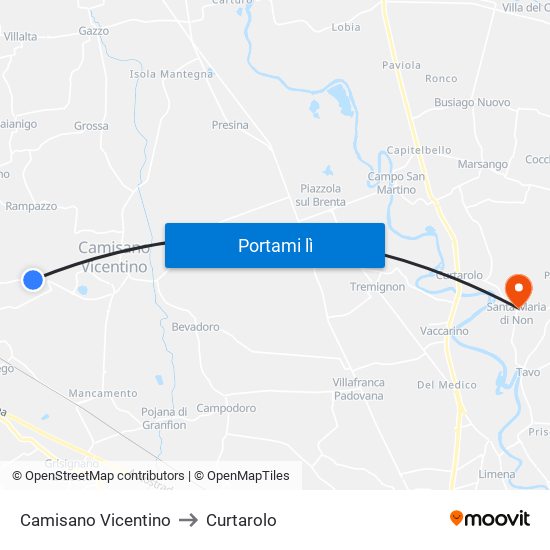 Camisano Vicentino to Curtarolo map