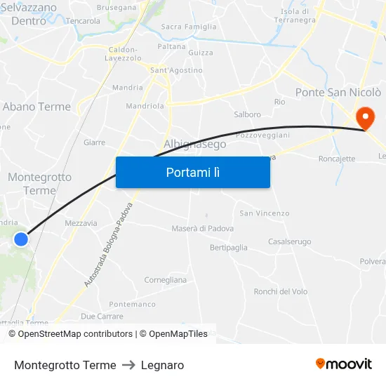 Montegrotto Terme to Legnaro map