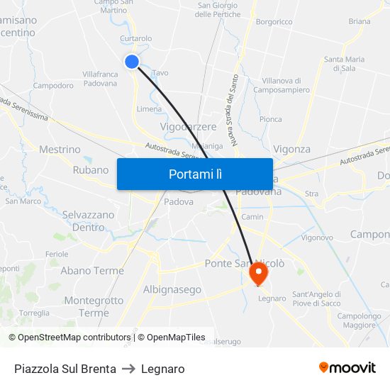 Piazzola Sul Brenta to Legnaro map