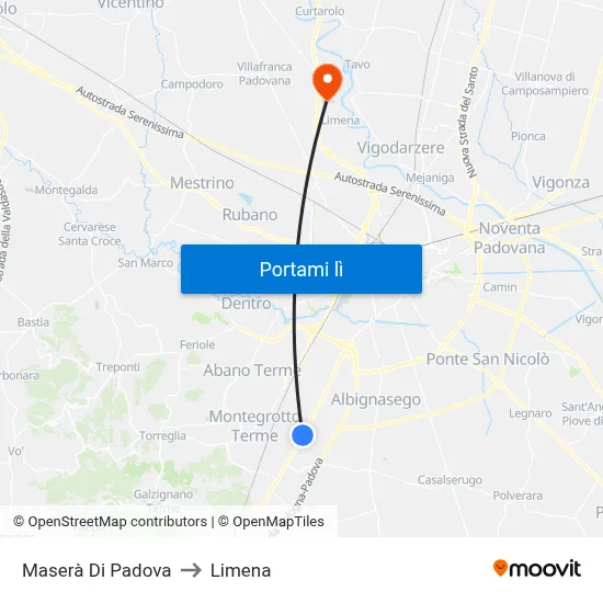 Maserà Di Padova to Limena map