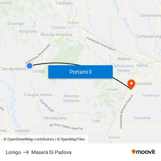 Lonigo to Maserà Di Padova map