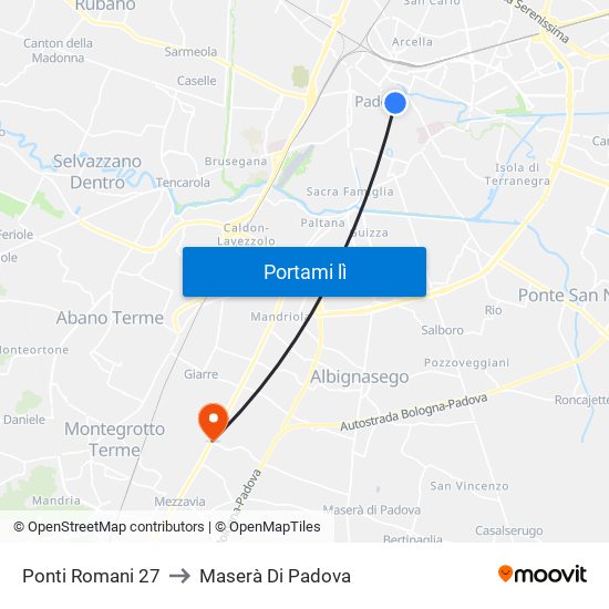 Ponti Romani 27 to Maserà Di Padova map