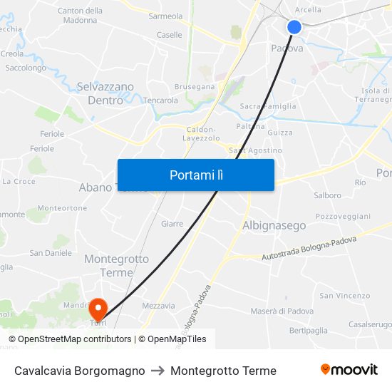 Cavalcavia Borgomagno to Montegrotto Terme map