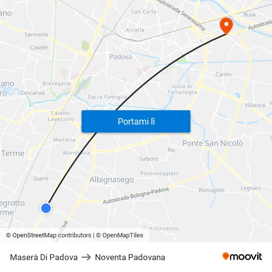 Maserà Di Padova to Noventa Padovana map