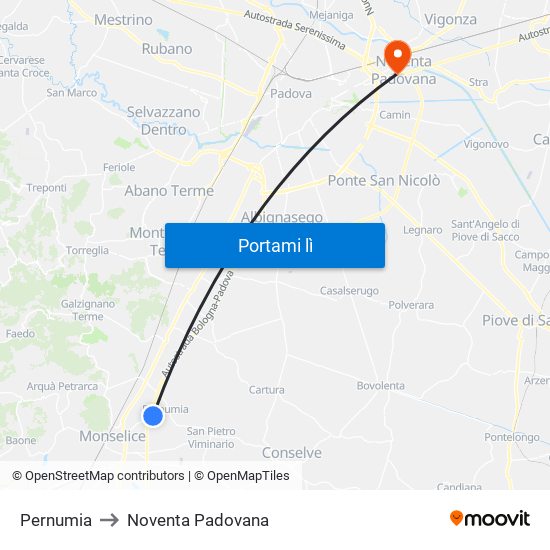 Pernumia to Noventa Padovana map