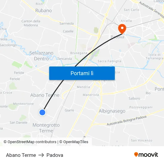 Abano Terme to Padova map