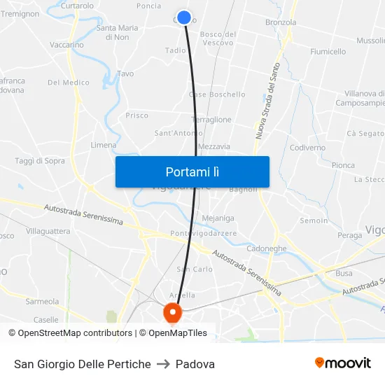San Giorgio Delle Pertiche to Padova map