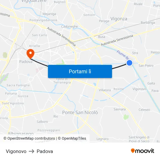 Vigonovo to Padova map