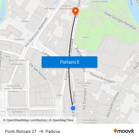 Ponti Romani 27 to Padova map