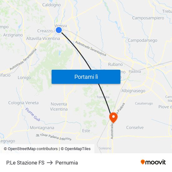 P.Le Stazione FS to Pernumia map