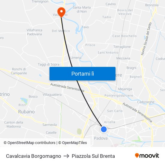 Cavalcavia Borgomagno to Piazzola Sul Brenta map