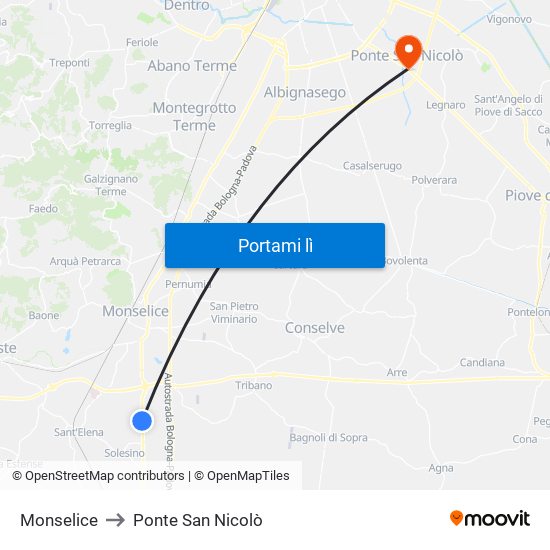 Monselice to Ponte San Nicolò map