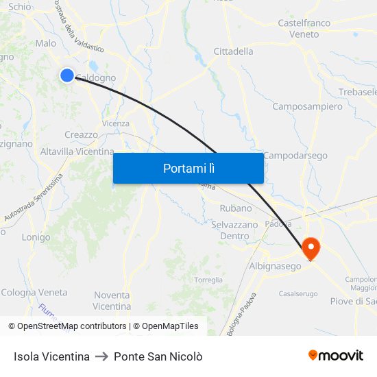 Isola Vicentina to Ponte San Nicolò map