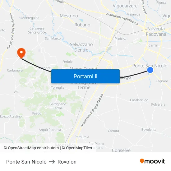 Ponte San Nicolò to Rovolon map