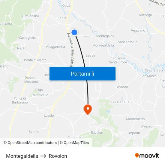 Montegaldella to Rovolon map