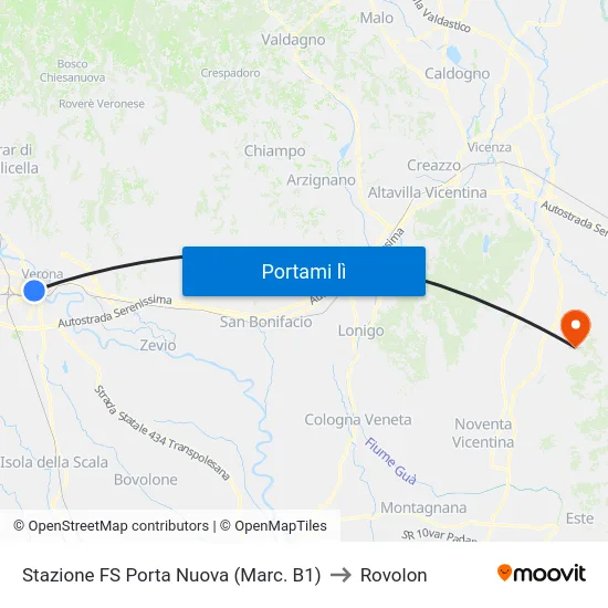 Stazione FS Porta Nuova (Marc. B1) to Rovolon map
