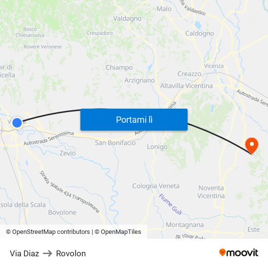 Via Diaz to Rovolon map