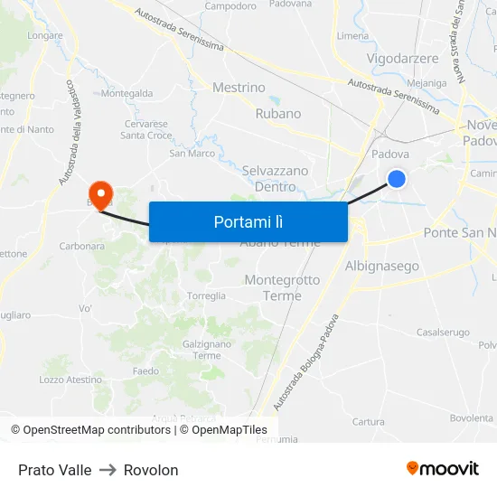 Prato Valle to Rovolon map