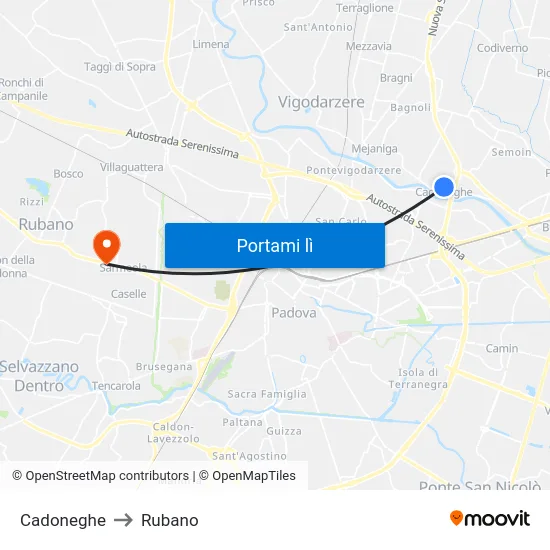 Cadoneghe to Rubano map