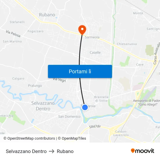 Selvazzano Dentro to Rubano map