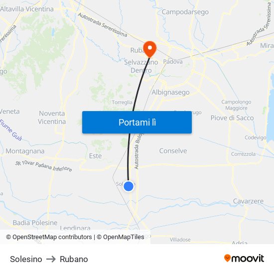 Solesino to Rubano map