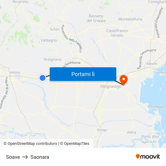 Soave to Saonara map