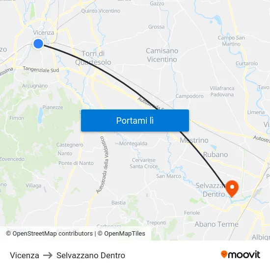 Vicenza to Selvazzano Dentro map