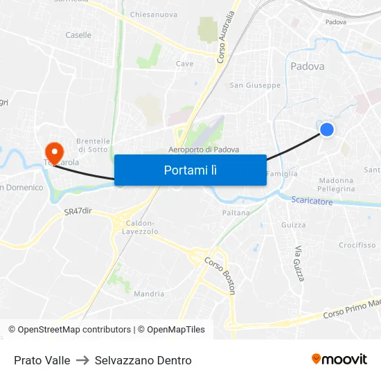Prato Valle to Selvazzano Dentro map