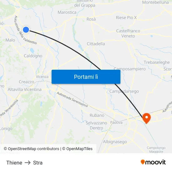 Thiene to Stra map