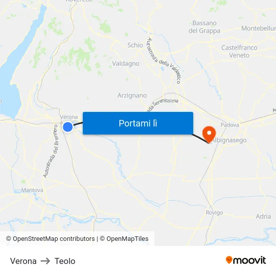 Verona to Teolo map
