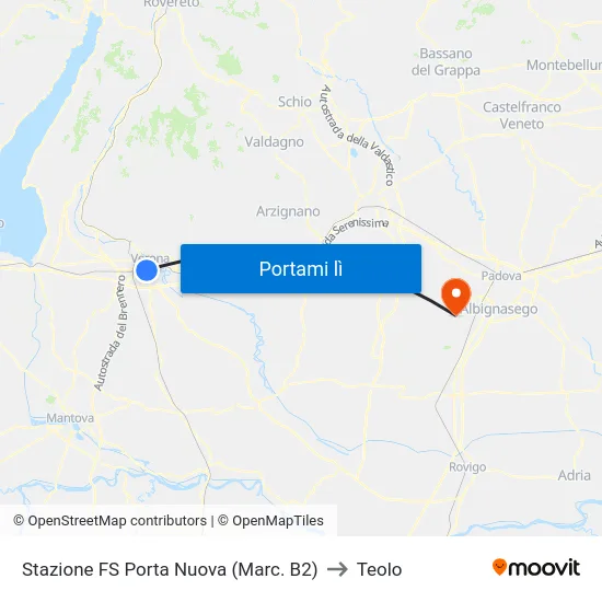 Stazione FS Porta Nuova (Marc. B2) to Teolo map