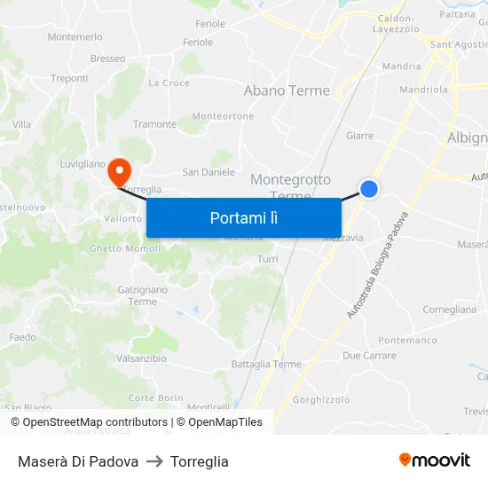 Maserà Di Padova to Torreglia map