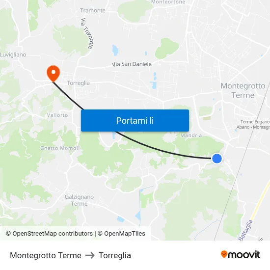 Montegrotto Terme to Torreglia map
