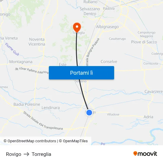Rovigo to Torreglia map