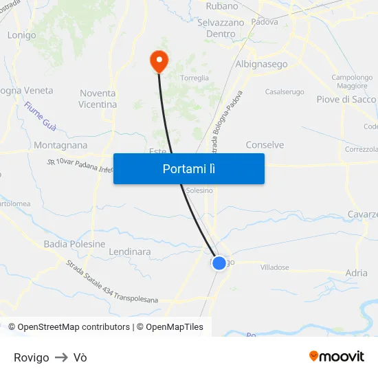 Rovigo to Vò map